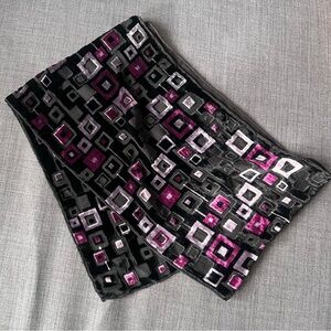 Silk and chenille black and purple scarf with geometric design lovely an…